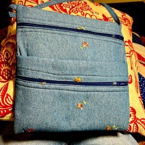 Hand Crafted Denim & Floral Crossbody Bag with Casual Denim Look